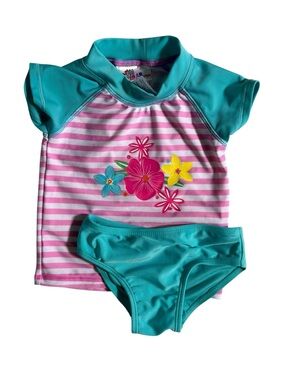 Sweet & Soft Surf Crew 2-Piece Infant Swimwear Girls 18 Months Pink/Blue UPF 50